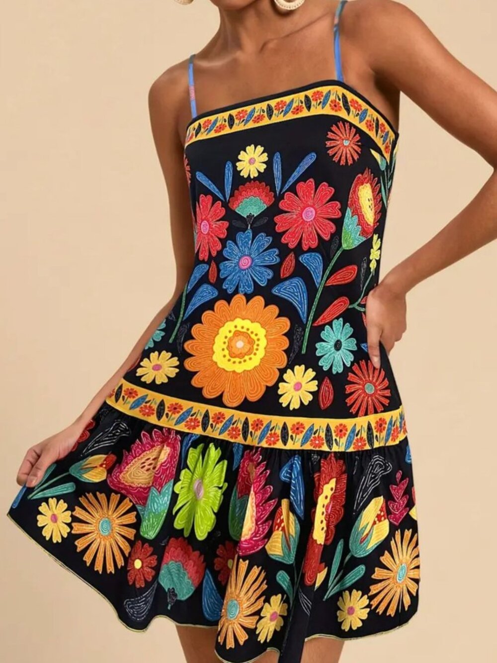 Black MeadowGlow Floral Print Sleeveless Mini Dress